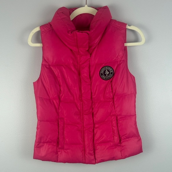 Abercrombie & Fitch Down Feather Blend Bright Pink Sleeveless Puffer Small Vest - Picture 2 of 11